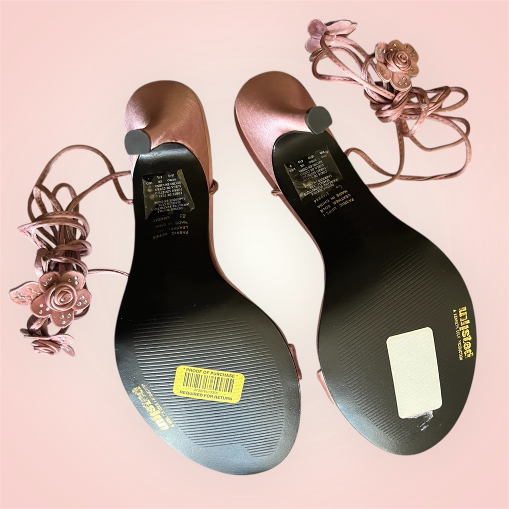 Unlisted Pink Rose Appliqué Strappy Heels - Picture 7 of 11
